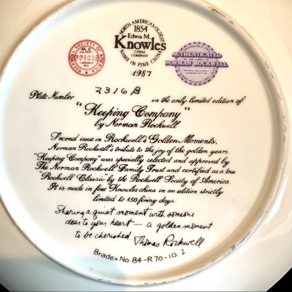 COPY - KNOWLES CHINA “Keeping Company”by Norman Rockwell - Picture 5 of 8
